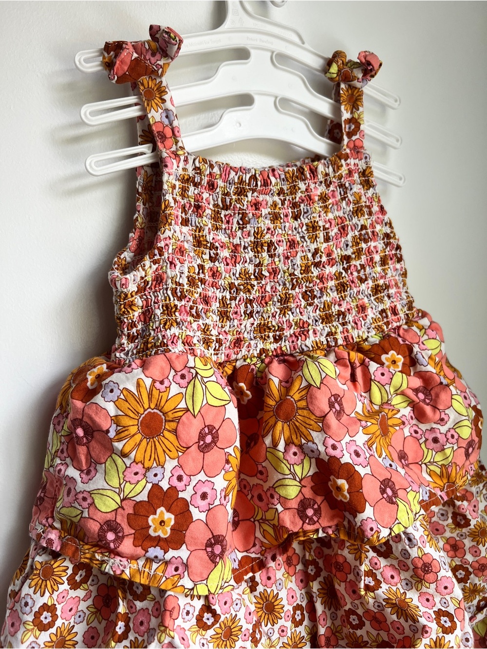 Vintage Style Floral Tiered Sundress 2T–3T Pink Orange Retro Boho